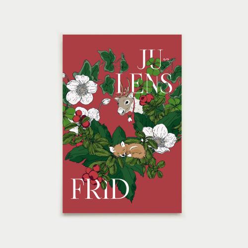 Julens frid postcard, fox, red