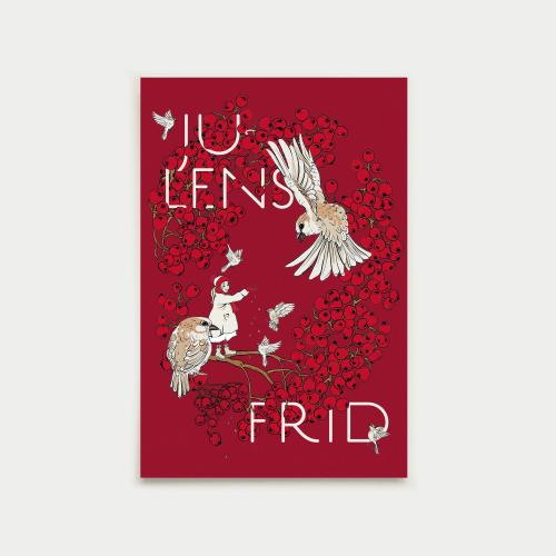Julens frid postcard, Varpunen, Christmas red