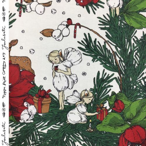 Joulusatu puuvillasatiini paksu, beige-punainen