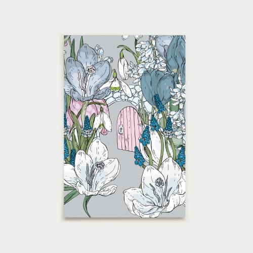 Kevätpuutarhan portti vykort, pearl grey