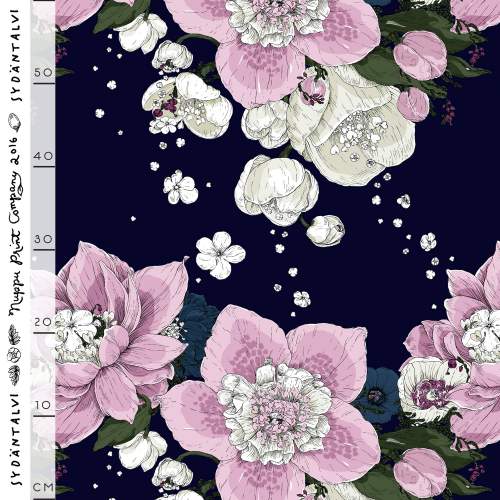 Sydäntalvi iso joustava puuvillasatiini, muste