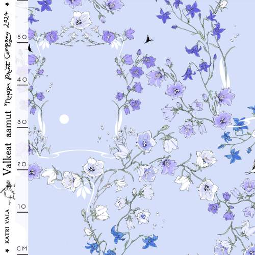 Valkeat aamut ohut puuvillasatiini, kasteensininen 