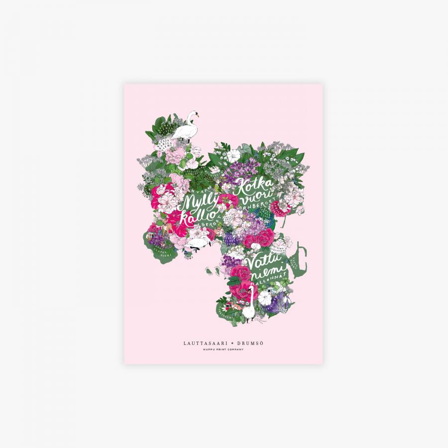 Lauttasaaren kukkakartta printti, A4, ruusu