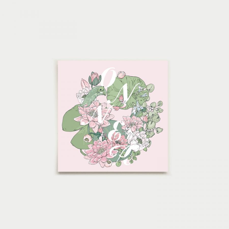 Onnea fyrkantigt kort, Vellamon puutarha, pale pink
