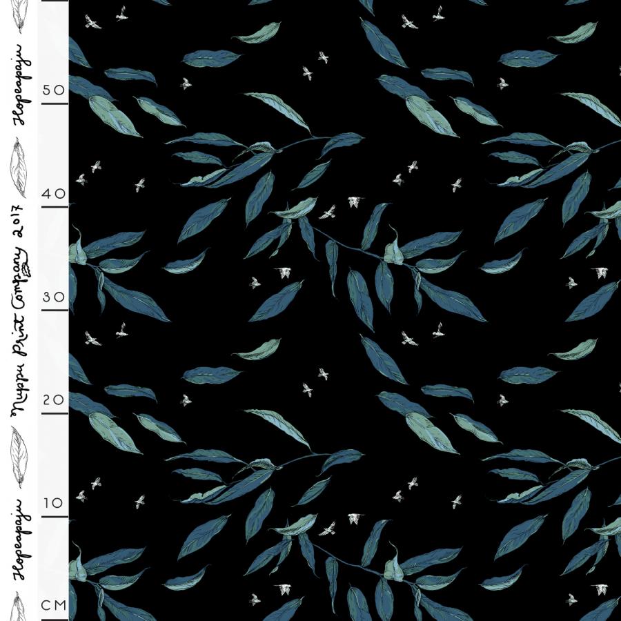 Hopeapaju ohut puuvillasatiini, musta