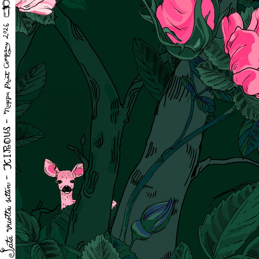 Kirous ohut puuvillasatiini, tummanvihreä